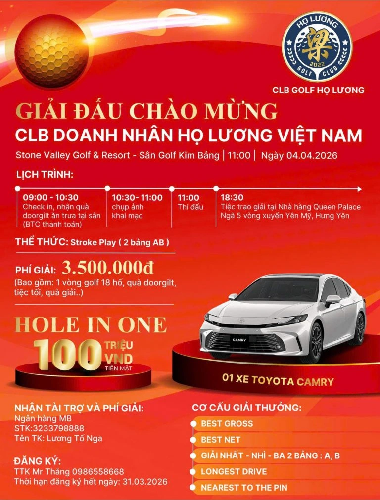 Giải golf chào mừng CLB Doanh nhân họ Lương Việt Nam ngay 04.04.